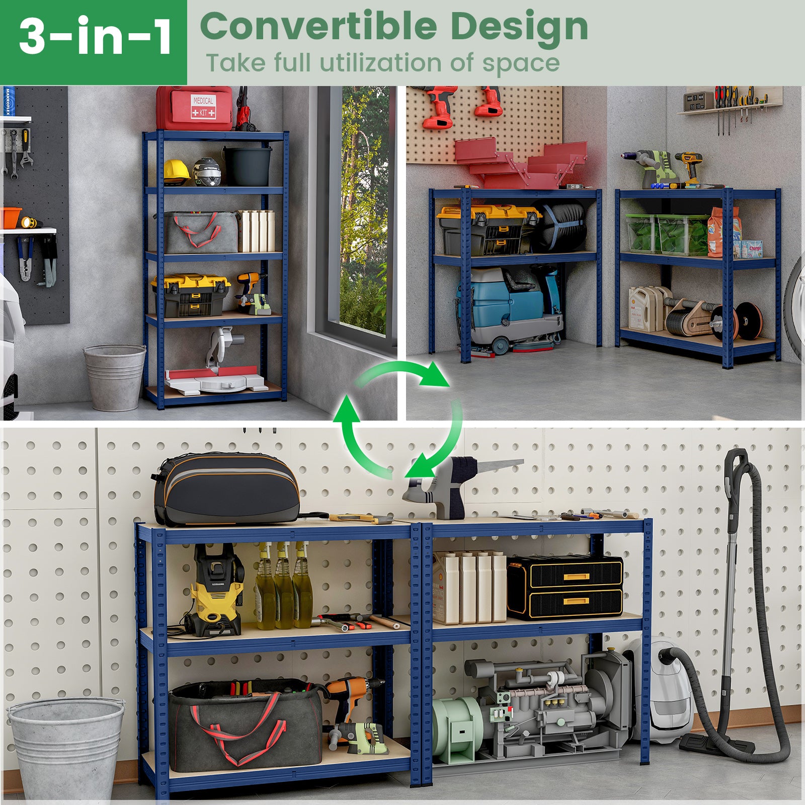5-Tier Heavy Duty Metal Shelving Unit with 2000 LBS Total Load Capacity-Blue