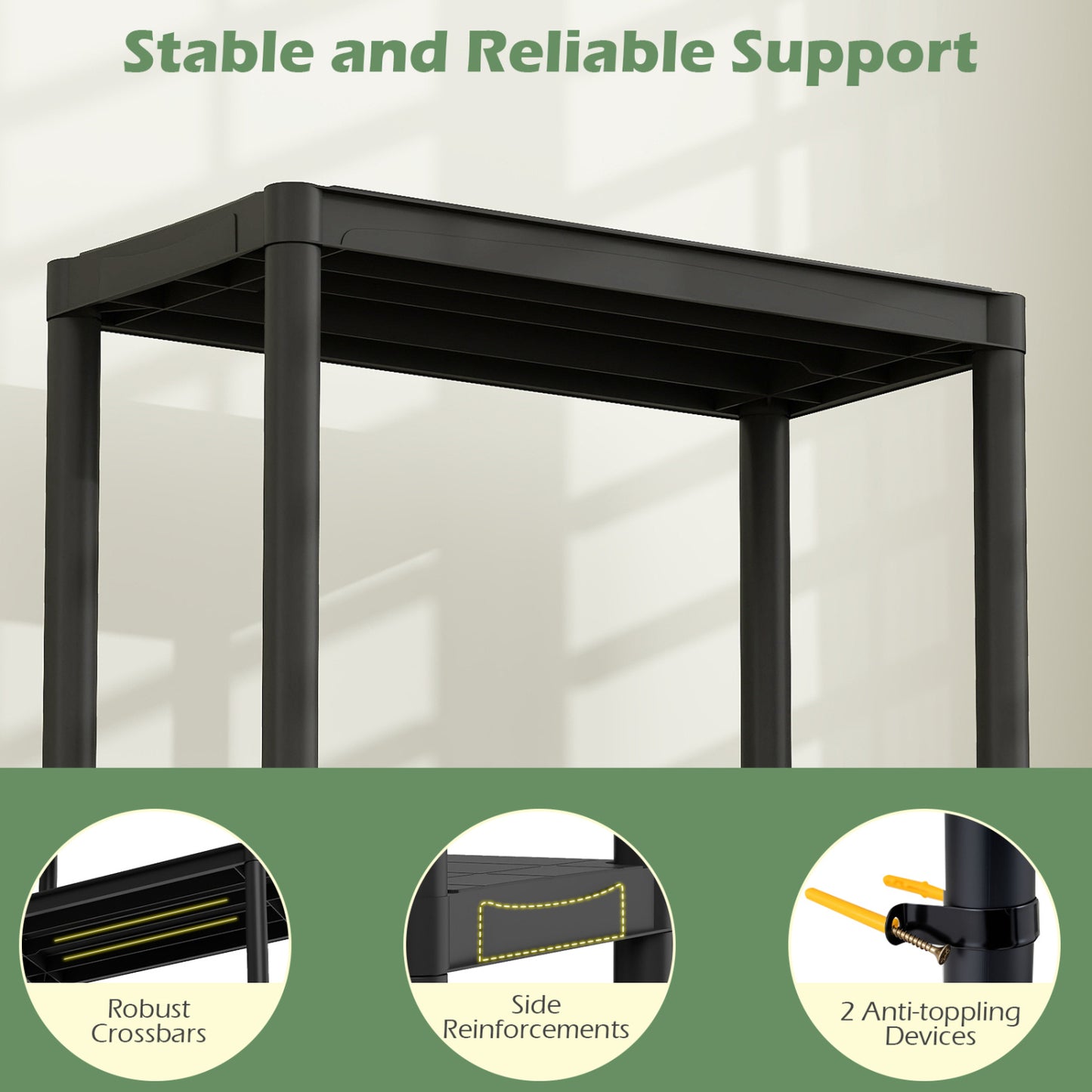 5-Tier Heavy-Duty Plastic Storage Shelves Freestanding Garage Shelving Unit