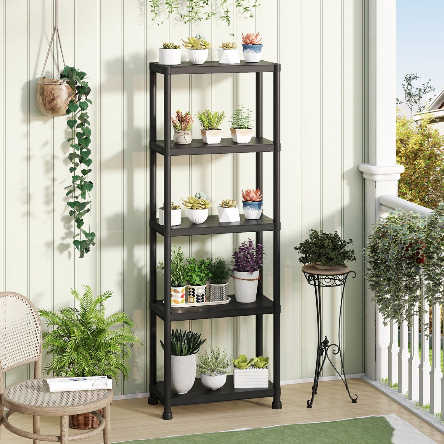 5-Tier Heavy-Duty Plastic Storage Shelves Freestanding Garage Shelving Unit