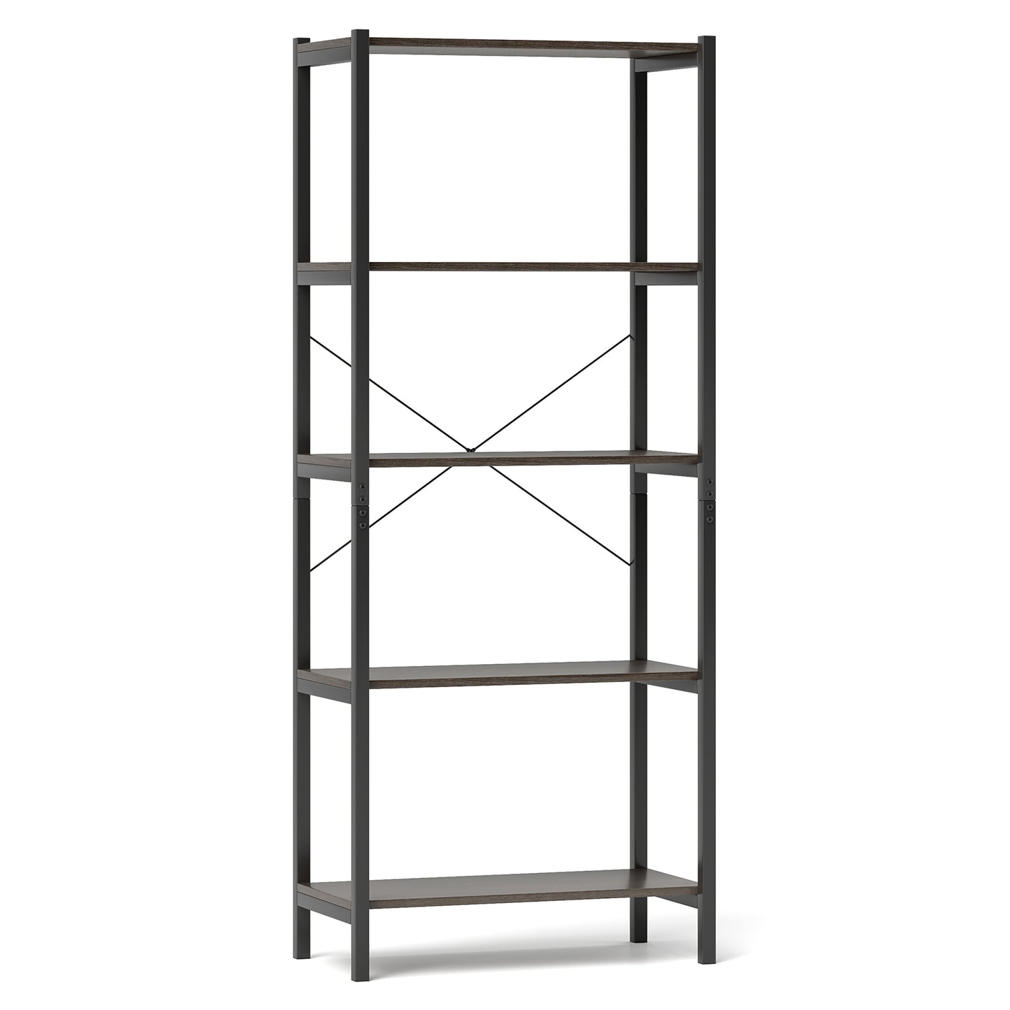 5-Tier Industrial Bookshelf Display Storage Rack with Metal Frame-Gray - Gray