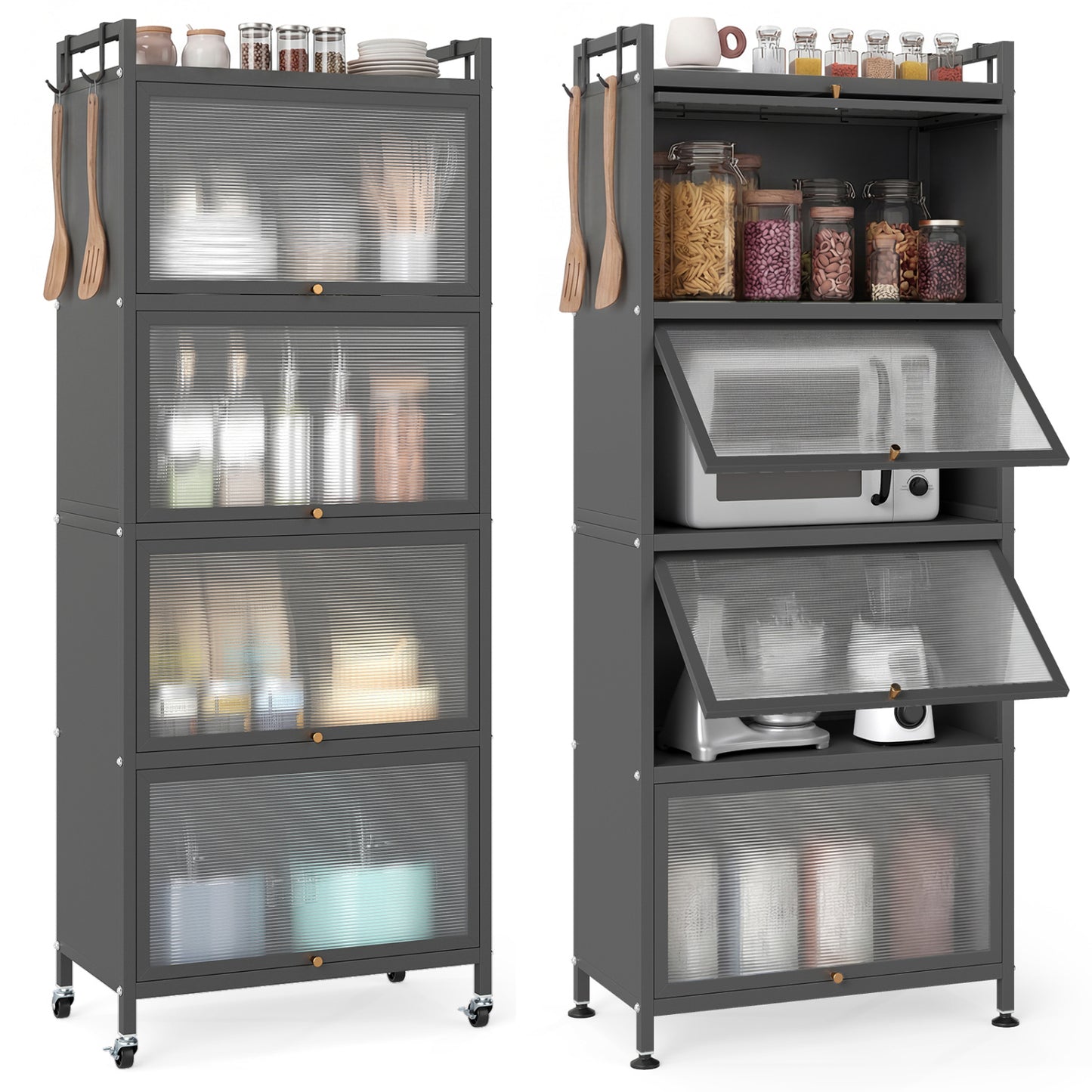 5-Tier Kitchen Baker's Rack with Flip-up PC Doors-Green - Gray