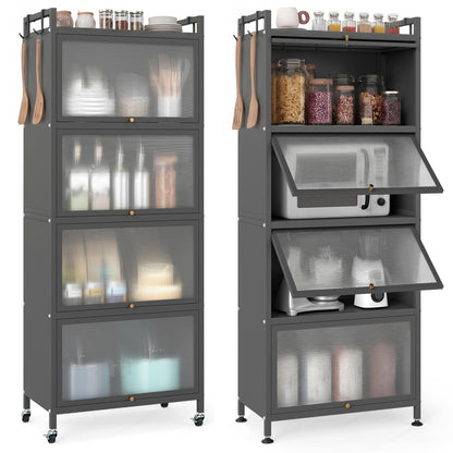5-Tier Kitchen Baker's Rack with Flip-up PC Doors-Green - Gray