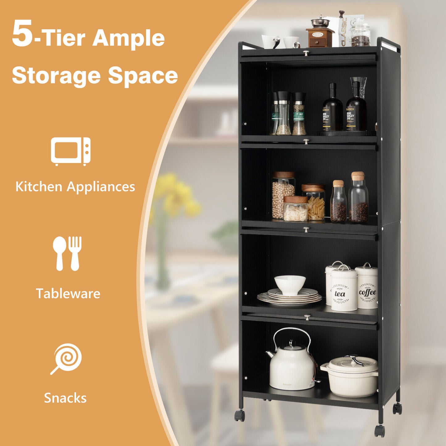 5-Tier Kitchen Baker's Rack with Flip-up PC Doors