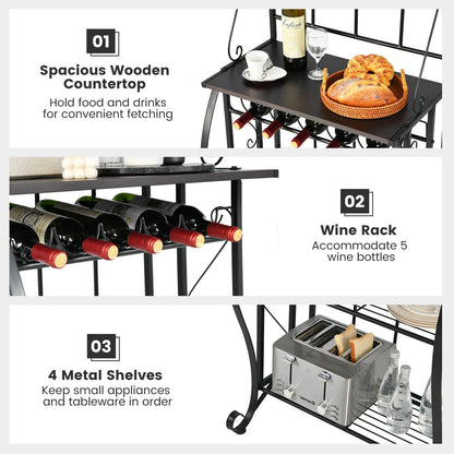 5-Tier Metal Kitchen Baker's Rack with 5 Wine Bottles Rack