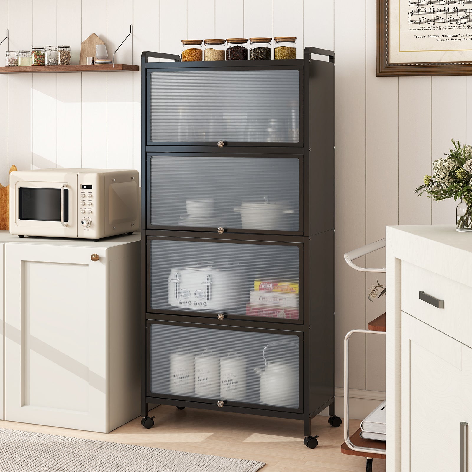 5-Tier Kitchen Pantry Storage Cabinet with Flip-Up Doors-Black