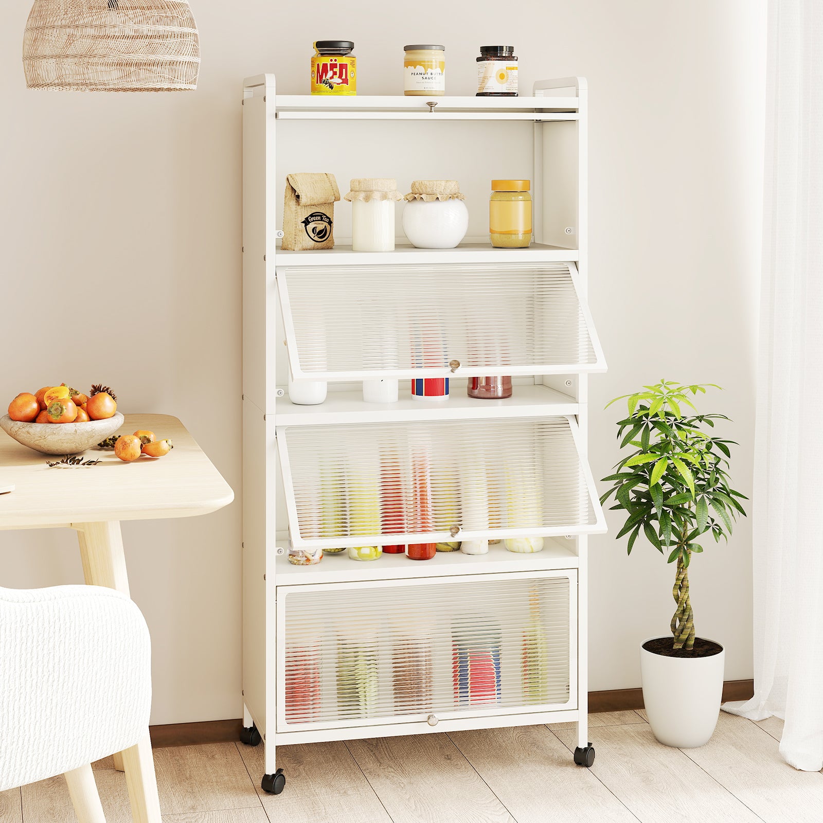 5-Tier Kitchen Pantry Storage Cabinet with Flip-Up Doors-White