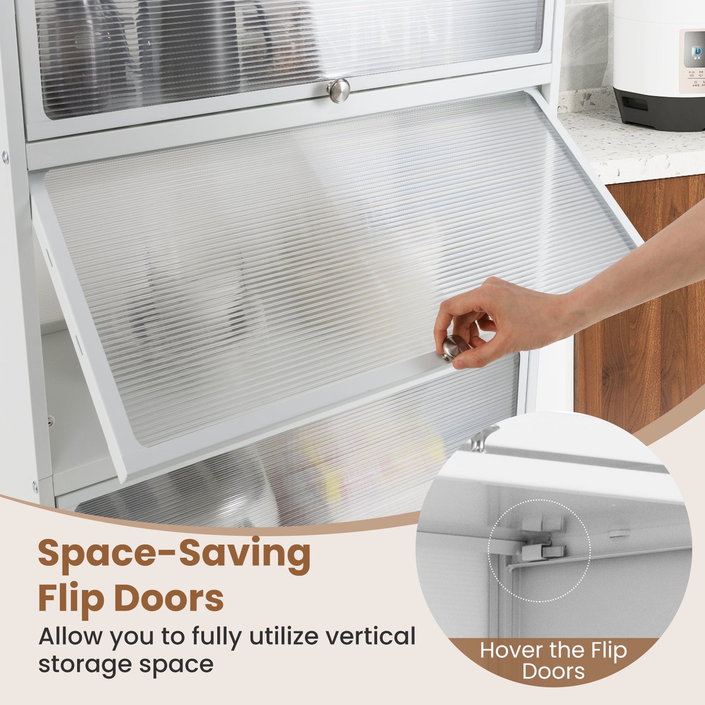 5-Tier Kitchen Pantry Storage Cabinet with Flip-Up Doors-White