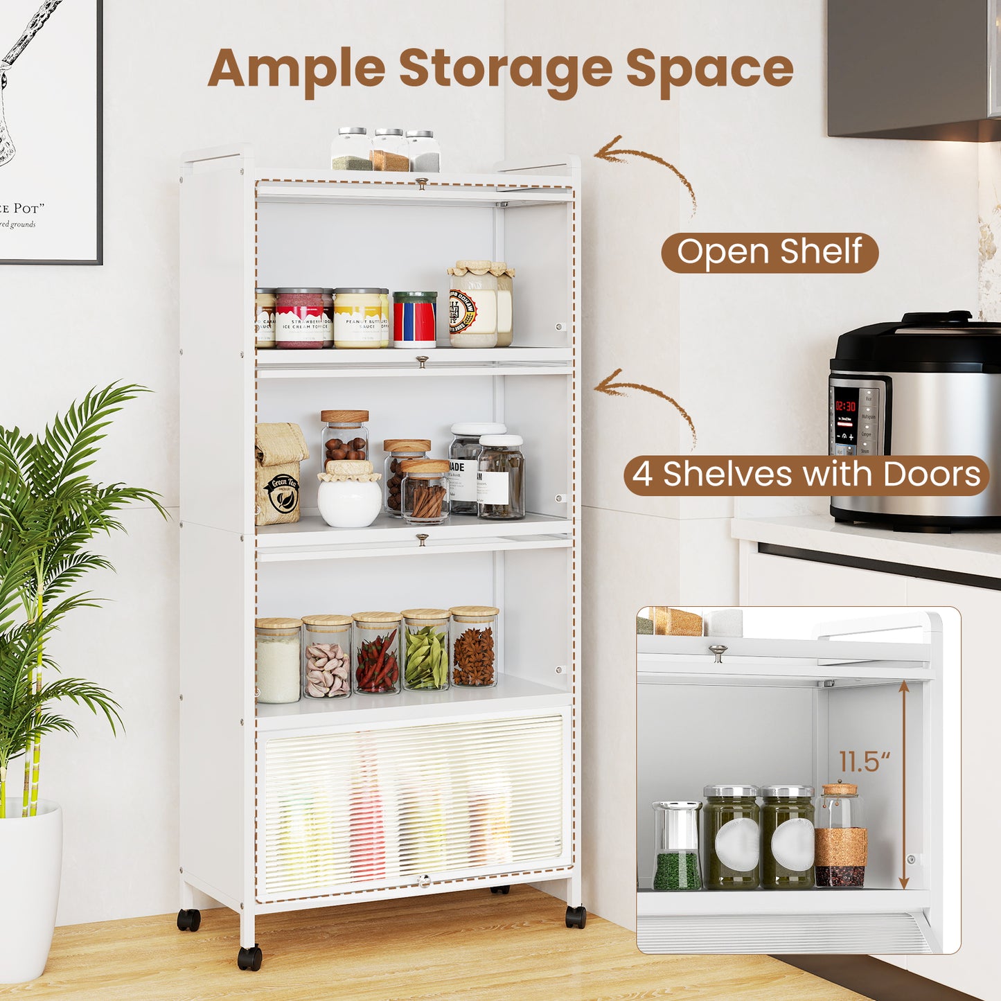 5-Tier Kitchen Pantry Storage Cabinet with Flip-Up Doors-White