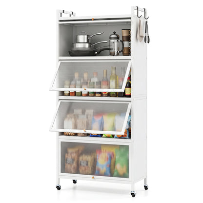 5-Tier Kitchen Storage Cabinet with Rolling Wheels - White