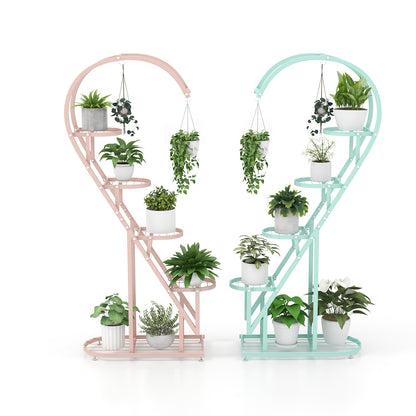 5 Tier Metal Plant Stand with Hanging Hook for Multiple Plants-Pink & Blue - Pink & Blue