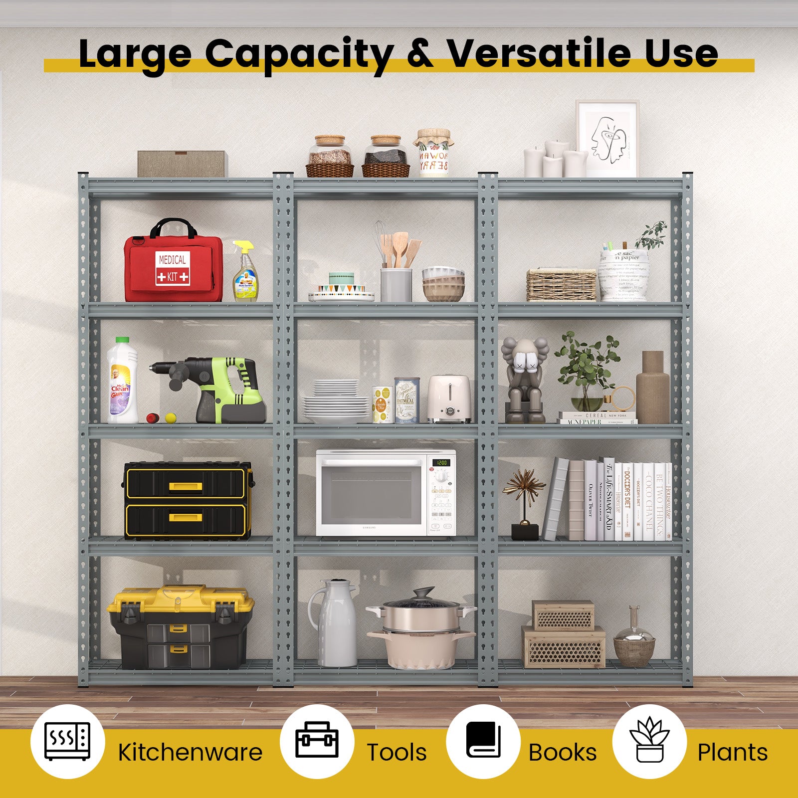 5-Tier Heavy Duty Wire Storage Racks with Anti-slip Foot Pad-Gray