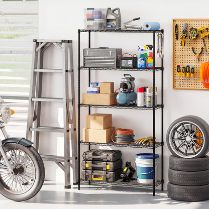 5-Tier Metal Storage Shelving Unit with V-Shaped Wire Rack and 1250 LBS Capacity-Black