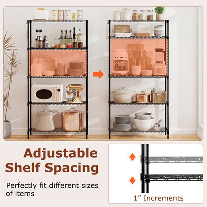 5-Tier Metal Storage Shelving Unit with V-Shaped Wire Rack and 1250 LBS Capacity-Black