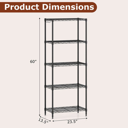 5-Tier Metal Storage Shelving Unit Set of 2 with V-Shaped Wire Rack-Black