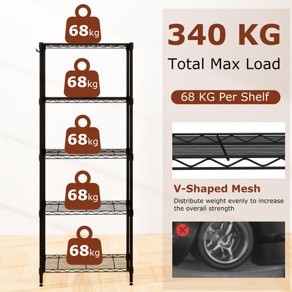 5-Tier Metal Storage Shelving Unit Set of 2 with V-Shaped Wire Rack-Black