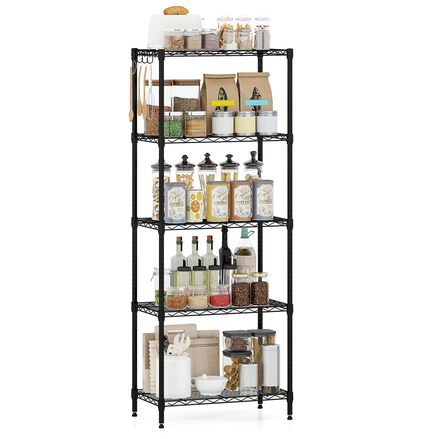 5-Tier Metal Storage Shelving Unit with V-Shaped Wire Rack and 750 LBS Capacity-Black