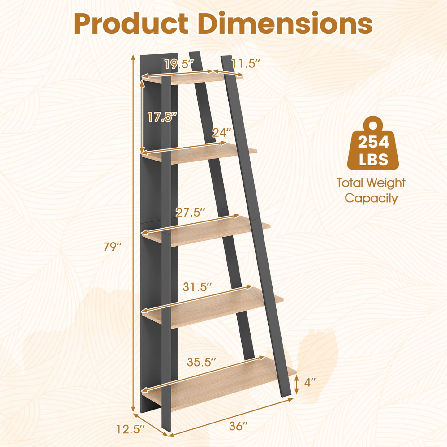 5-Tier Vertical Bookshelf for Small Spaces, 79" Tall