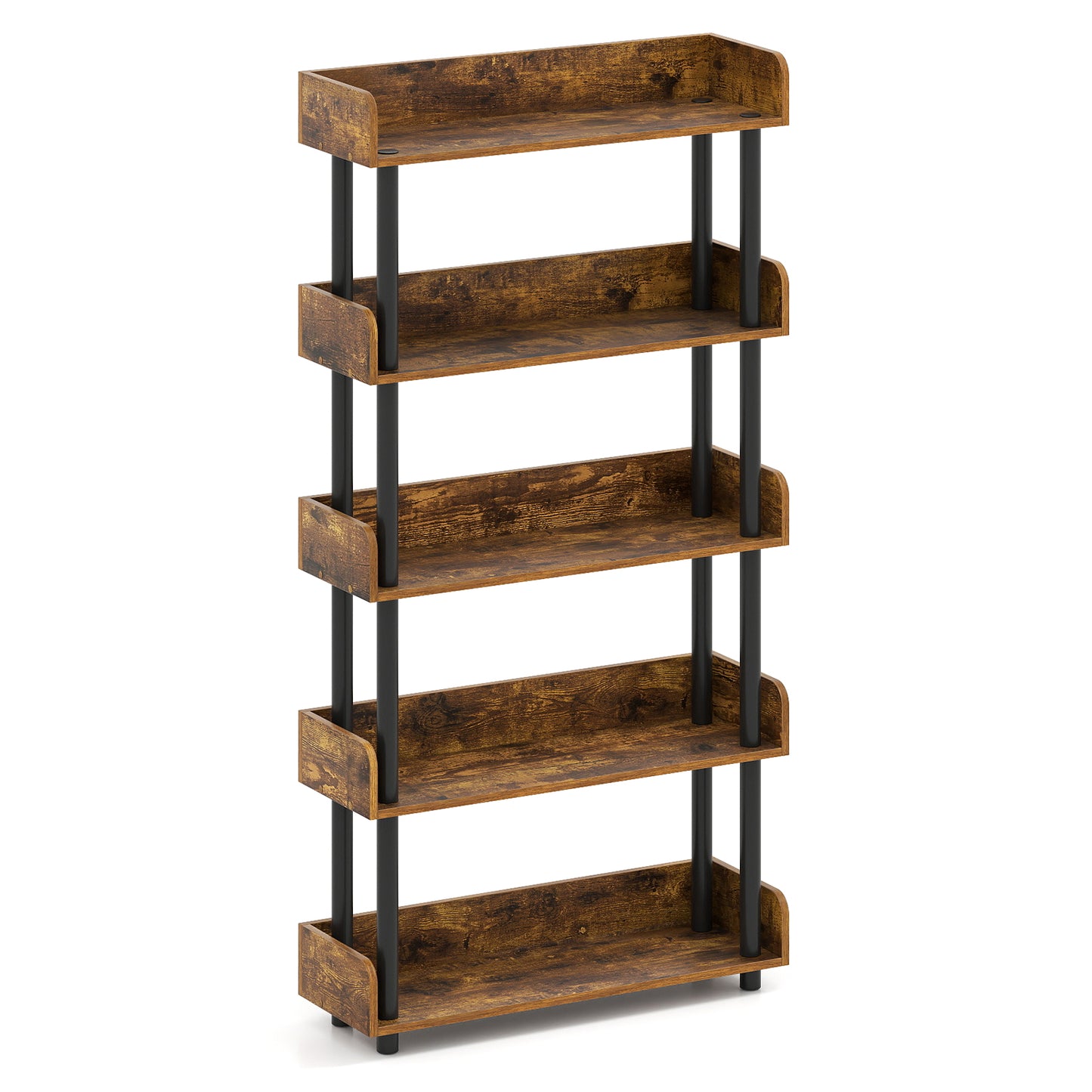 5-Tier Open Bookcase with Industrial Storage Unit-Rustic Brown