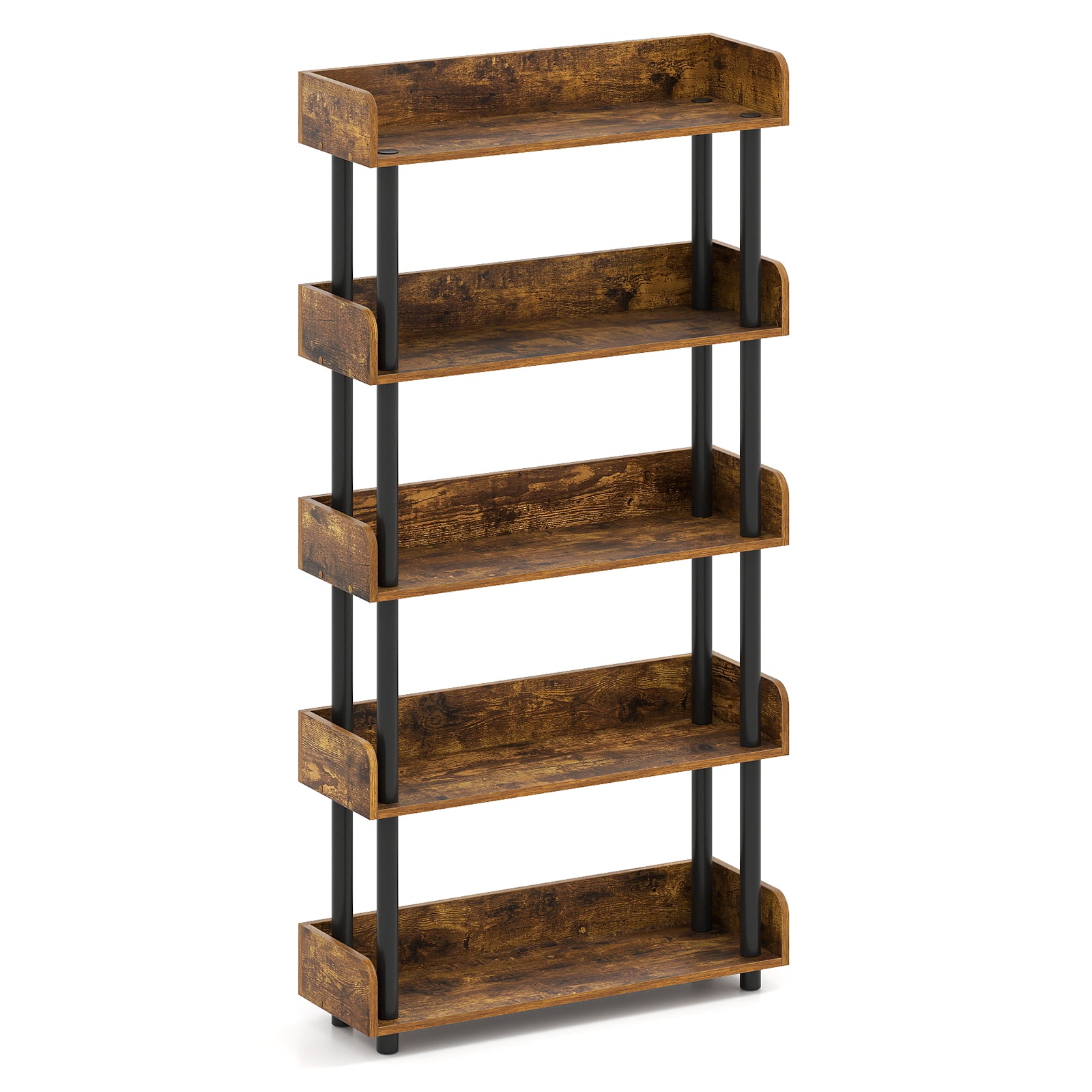 5-Tier Open Bookcase with Industrial Storage Unit-Rustic Brown