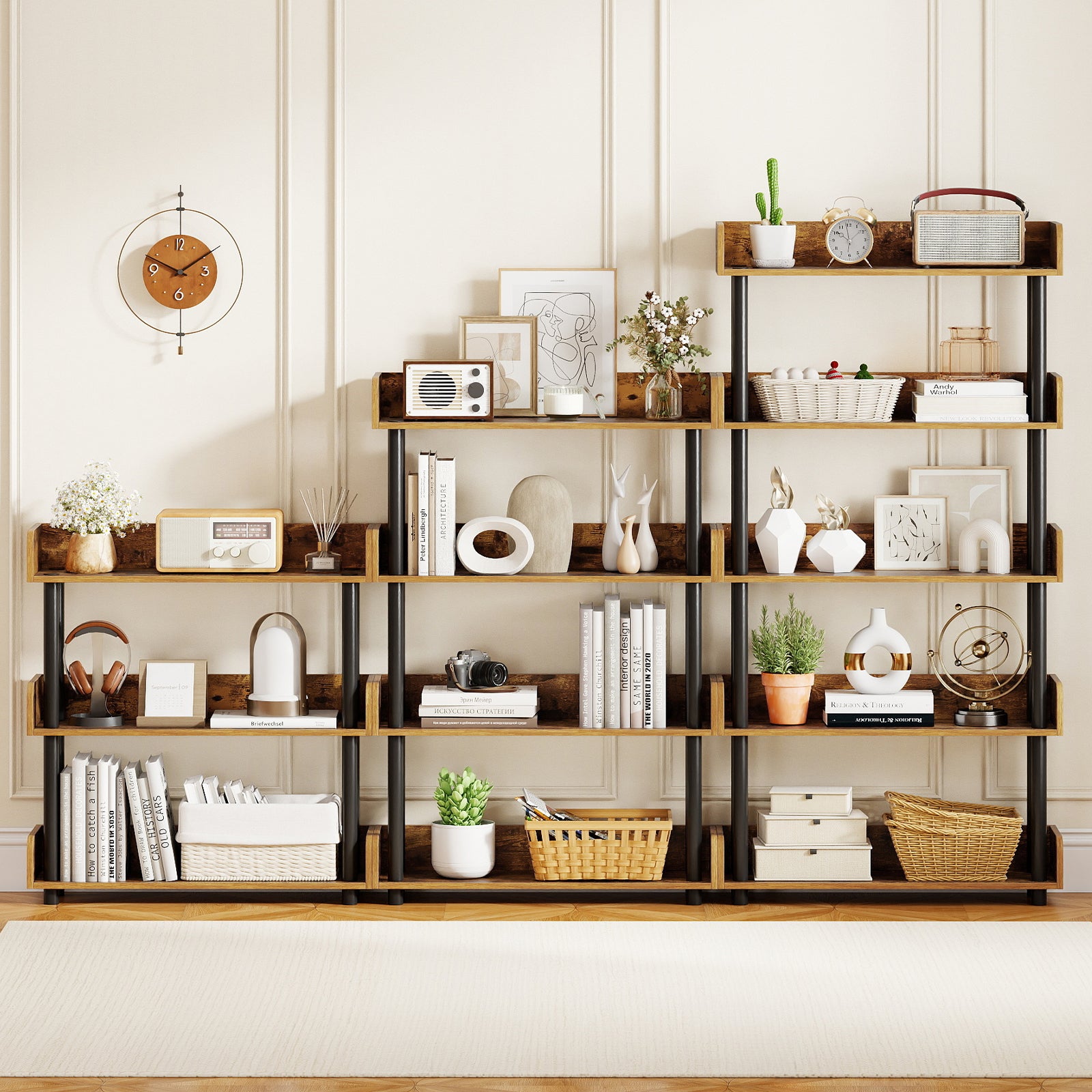 5-Tier Open Bookcase with Industrial Storage Unit-Rustic Brown