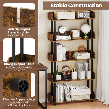 5-Tier Open Bookcase with Industrial Storage Unit-Rustic Brown