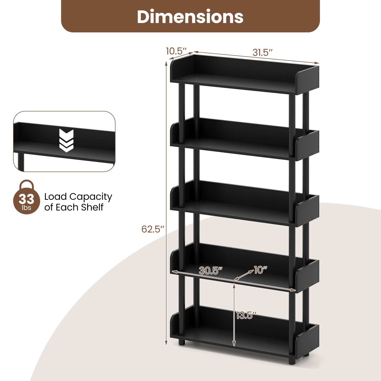 5-Tier Open Bookcase with Industrial Storage Unit-Black