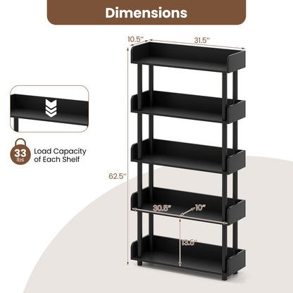 5-Tier Open Bookcase with Industrial Storage Unit-Black