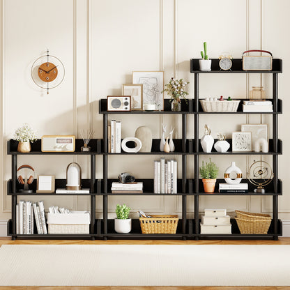 5-Tier Open Bookcase with Industrial Storage Unit-Black