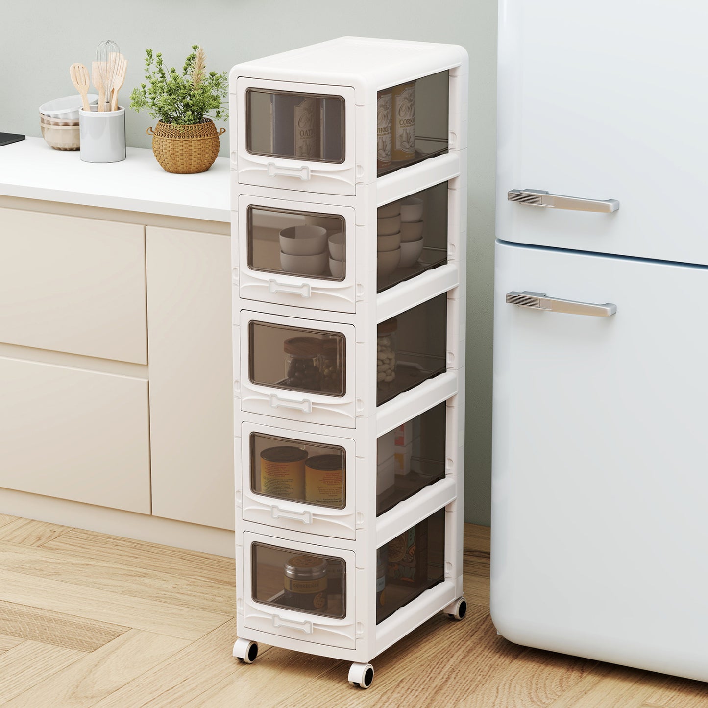 Rolling Storage Cart with Drawers and Lockable Wheels