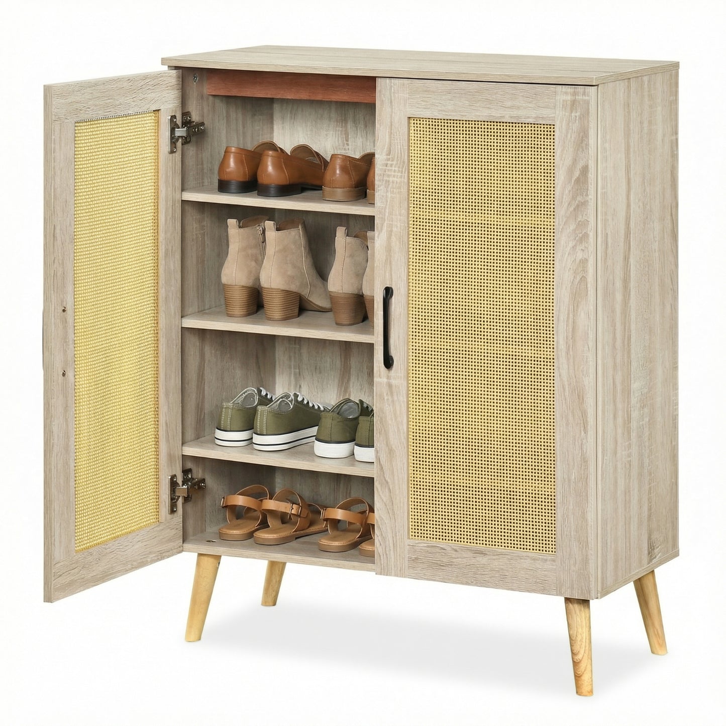 5-Tier Rattan Shoe Cabinewith 3 Removable Shelves-Natural