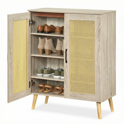 5-Tier Rattan Shoe Cabinewith 3 Removable Shelves-Natural