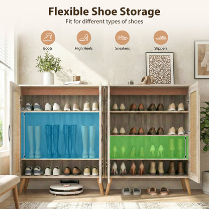 5-Tier Rattan Shoe Cabinewith 3 Removable Shelves-Natural