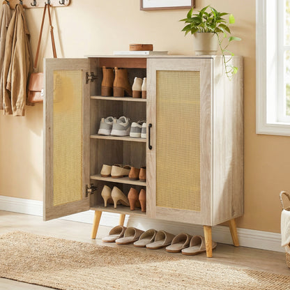 5-Tier Rattan Shoe Cabinewith 3 Removable Shelves-Natural
