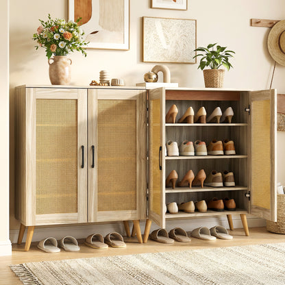 5-Tier Rattan Shoe Cabinewith 3 Removable Shelves-Natural
