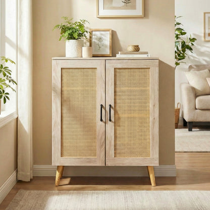 5-Tier Rattan Shoe Cabinewith 3 Removable Shelves-Natural