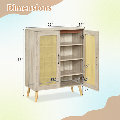 5-Tier Rattan Shoe Cabinewith 3 Removable Shelves-Natural