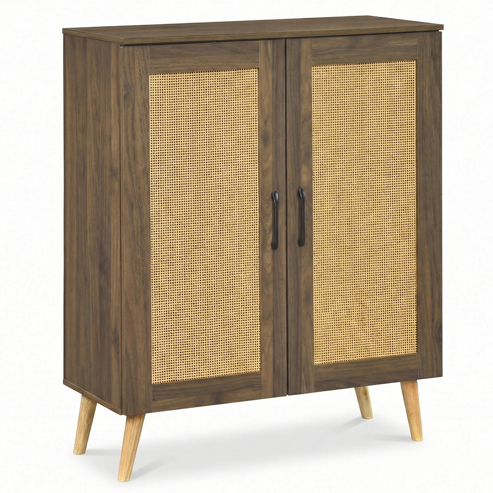 5-Tier Rattan Shoe Cabinewith 3 Removable Shelves-Walnut