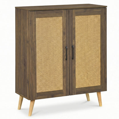 5-Tier Rattan Shoe Cabinewith 3 Removable Shelves-Walnut