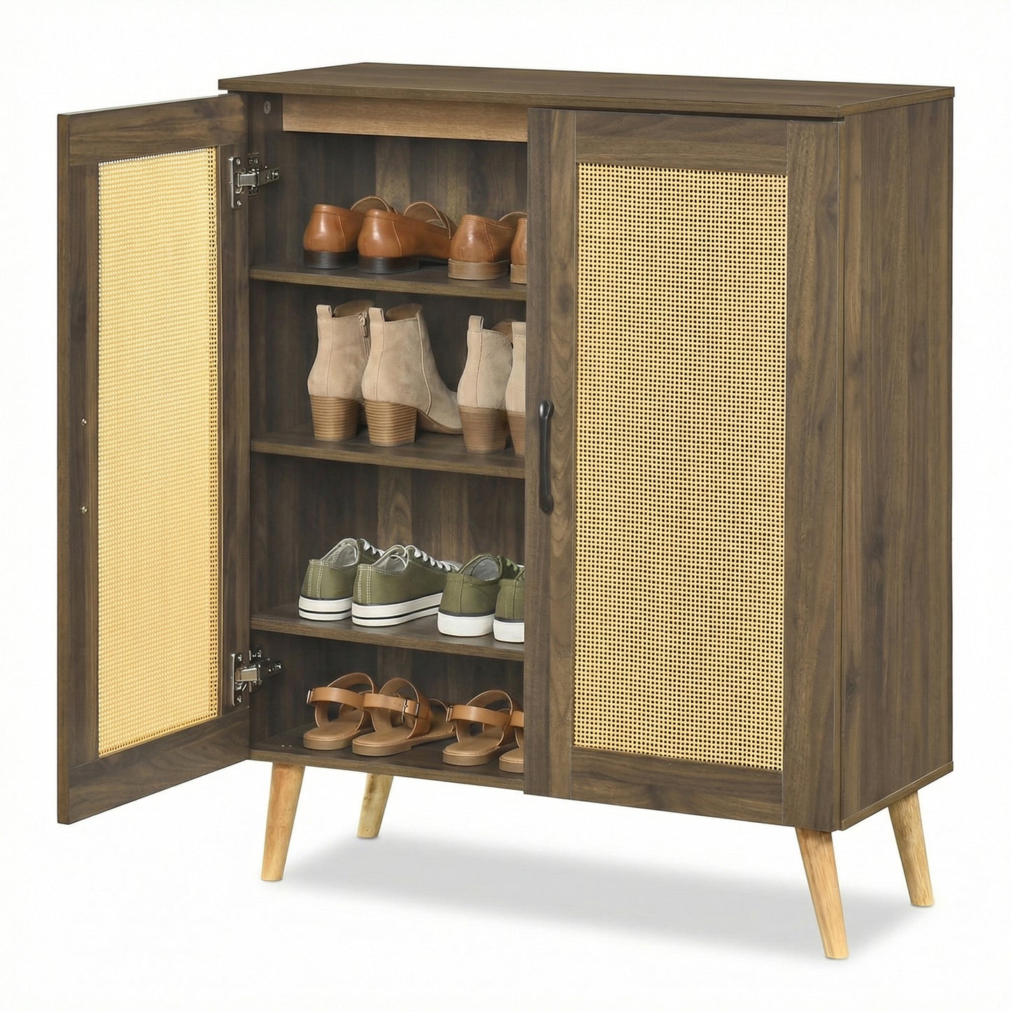 5-Tier Rattan Shoe Cabinewith 3 Removable Shelves-Walnut