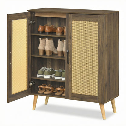 5-Tier Rattan Shoe Cabinewith 3 Removable Shelves-Walnut