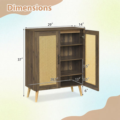 5-Tier Rattan Shoe Cabinewith 3 Removable Shelves-Walnut