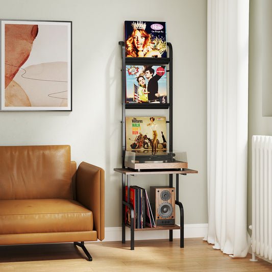 5-Tier Record Player Stand with Vinyl Display Shelf and Record Holder-Rustic Brown