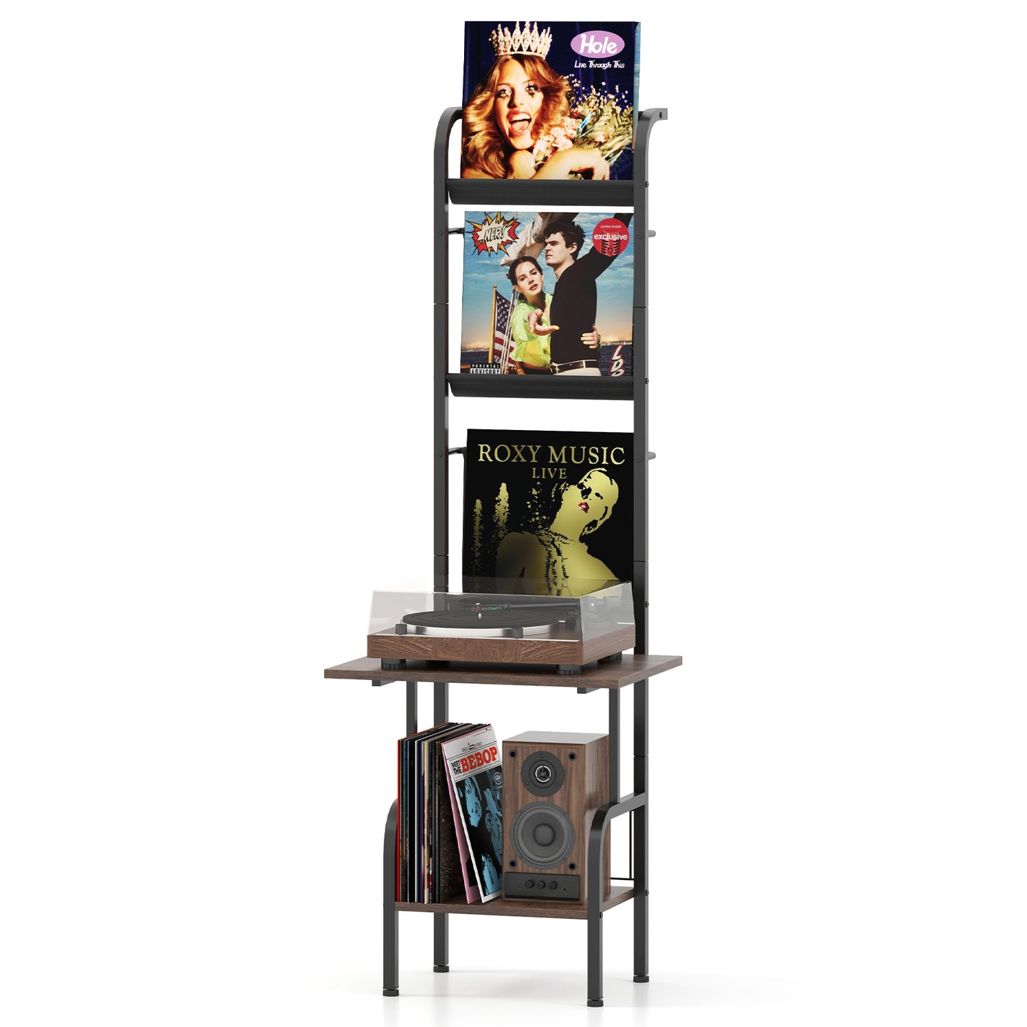 5-Tier Record Player Stand with Vinyl Display Shelf and Record Holder-Rustic Brown