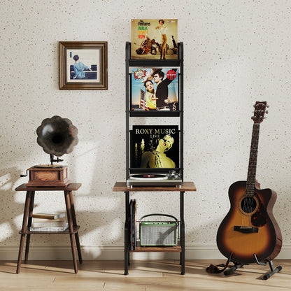 5-Tier Record Player Stand with Vinyl Display Shelf and Record Holder-Rustic Brown