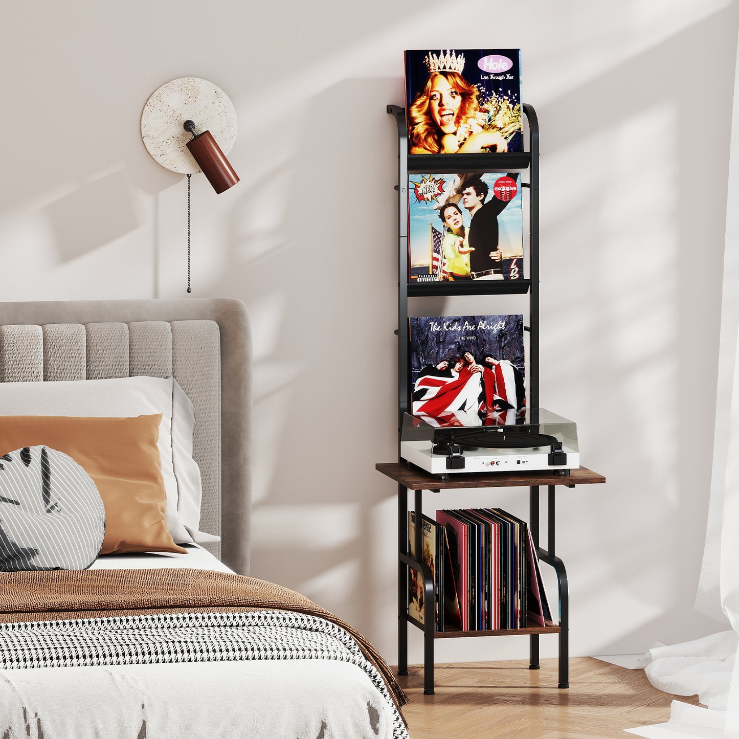 5-Tier Record Player Stand with Vinyl Display Shelf and Record Holder-Rustic Brown