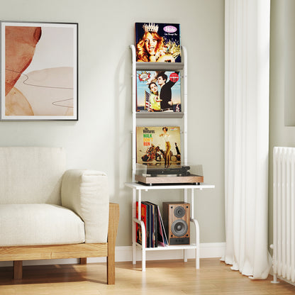 5-Tier Record Player Stand with Vinyl Display Shelf and Record Holder-White