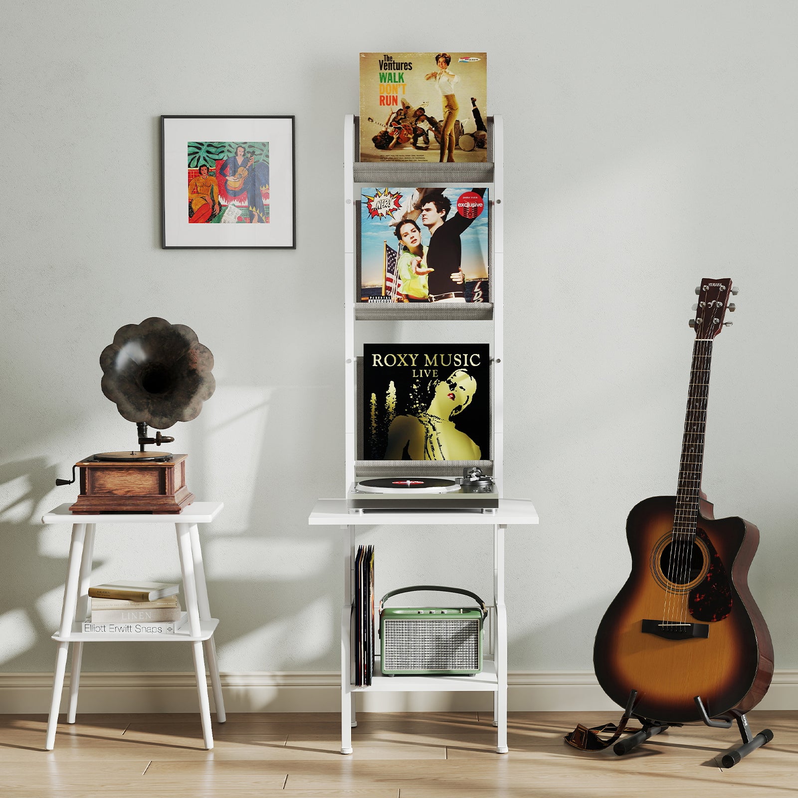 5-Tier Record Player Stand with Vinyl Display Shelf and Record Holder-White