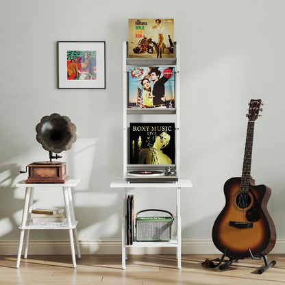 5-Tier Record Player Stand with Vinyl Display Shelf and Record Holder-White