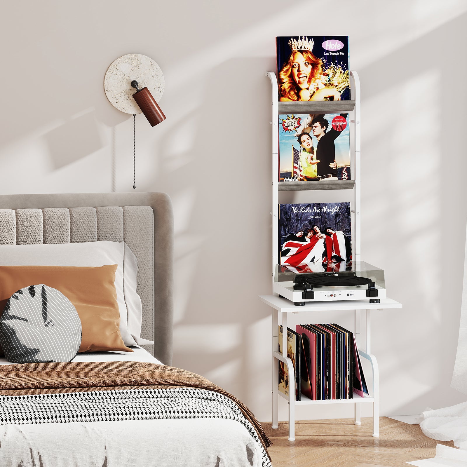 5-Tier Record Player Stand with Vinyl Display Shelf and Record Holder-White