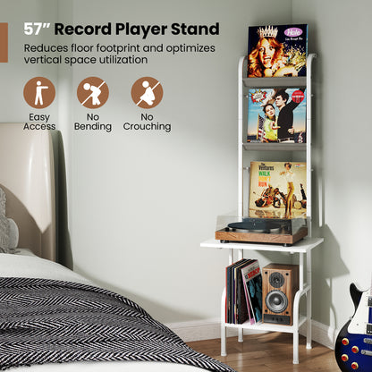 5-Tier Record Player Stand with Vinyl Display Shelf and Record Holder-White